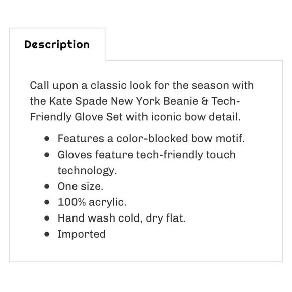 ▫️Kate Spade Bow Beanie Hat & Tech Gloves Set - Picture 2 of 2